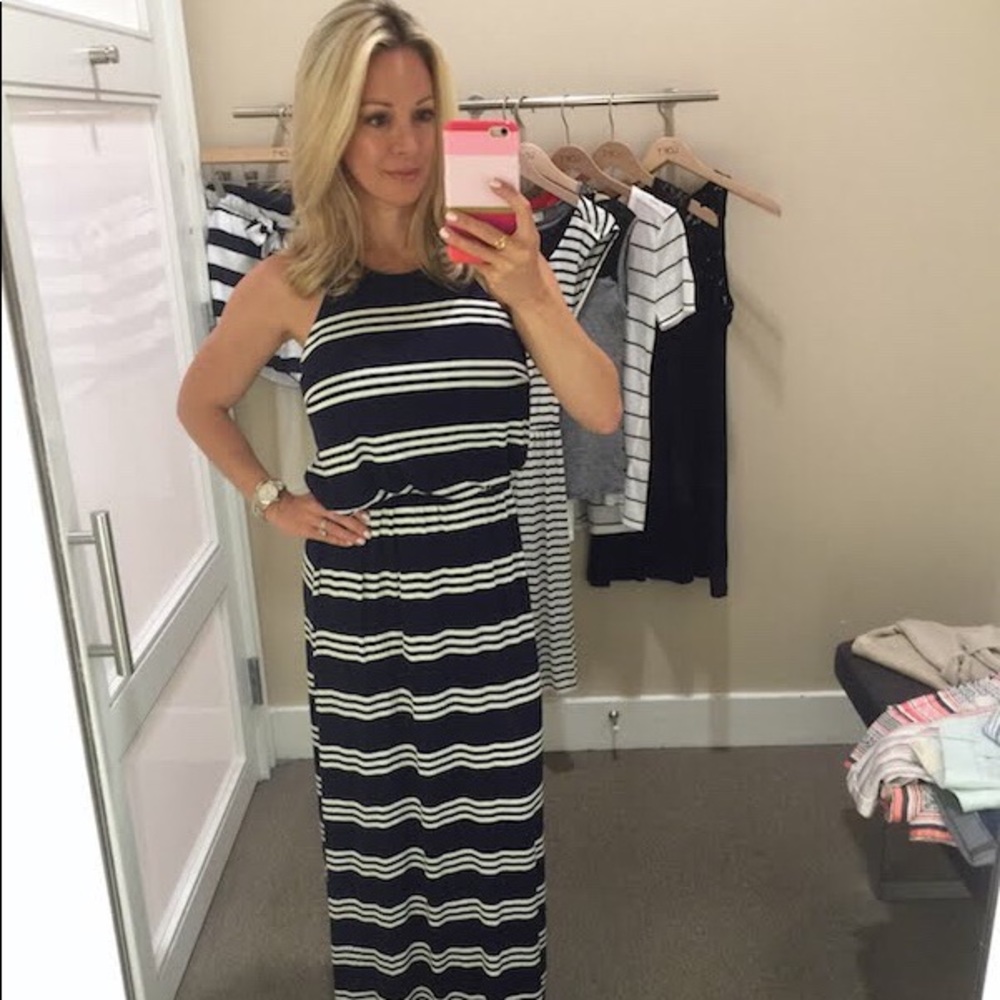 Loft Navy and White Striped Maxi Dress